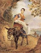 Karl Briullov Portrait of countess olga fersen riding a donkey Sweden oil painting artist